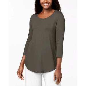 Maglia da Donna JM con Scollo Rotondo in Marrone, Taglia Grande, Stile Casual e Carino per Primavera e Autunno, Motivo Tinta Unita - Product Image 1