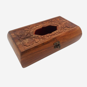 Caja de pañuelos de madera maciza tallada a mano de la mejor calidad con servilletero de diseño Floral intrincado para regalo único de decoración del hogar - Product Image 4