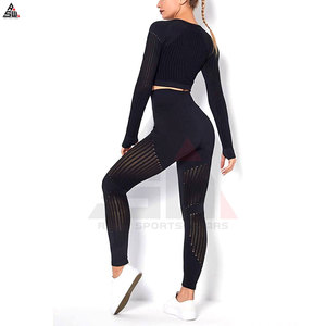 Ensemble 2 pièces de vêtements de yoga pour femmes grandes tailles, personnalisé avec logo sur le devant, respirant, séchage rapide, taille élastique, Spandex/Polyester, haute qualité - Product Image 5