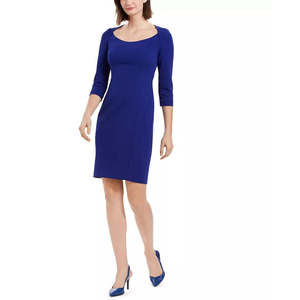 Abito Tubino Blu Comodo da Donna Calvin Klein con Scollo a U, Decorazione in Pizzo, Taglie Forti, Stile Formale da Ufficio, Estivo, Taglia 6 - Product Image 1