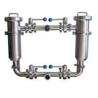 Filtro de Agua Manual Sanitario de Acero Inoxidable SS304/SS316L, Filtro Dúplex Higiénico, 4 Válvulas de Mariposa, 2 Válvulas Angulares de 1"-4"