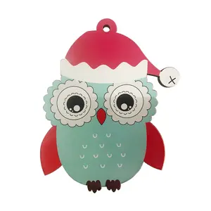Noel şapka baykuş Morandi renk eşleştirme ahşap kaplama küçük kolye üç parçalı set