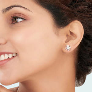Majestic Sphere <b>Rose</b> <b>Gold</b> <b>Stud</b> <b>Earrings</b> for Women 14k/18k <b>Gold</b> with Diamond Pearl Geometric Trendy Style for Wedding Engagement - Product Image 2