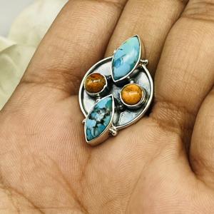 Anillo de bodas de plata de ley 925 de diseñador hecho a mano para mujer, turquesa Natural de moda con ajuste de bisel, anillo de fiesta - Product Image 5