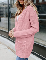 Cardigan en laine tricotée au crochet personnalisé pour femme, pull rayé ODM, manteau d'hiver à manches longues, col en V, en laine anti-boulochage