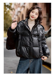 Veste en cuir matelassée en duvet de canard pour femme, mode décontractée élégante, manteau d'hiver, plumes de canard blanches, cuir PU, nouveau style 2025 - Product Image 3