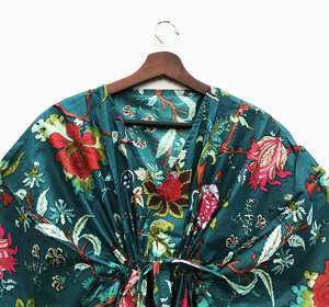 Robe de chambre en coton léger à imprimé floral décontractée et élégante pour femmes, robe de plage courte, vêtement de nuit, naturel et écologique - Product Image 2