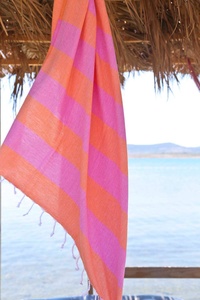 Toalla de Playa Turca con Rayas Moradas y Coral, 39x70 pulgadas - Product Image 4