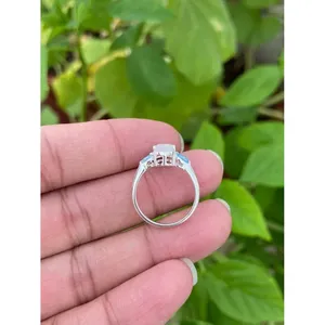 925 Silver <b>Adjustable</b> <b>Ring</b> with Blue Topaz and Moonstone Rose Gold and Rhodium Plated Fashionable Trendy Inlay for Engagement - Product Image 5
