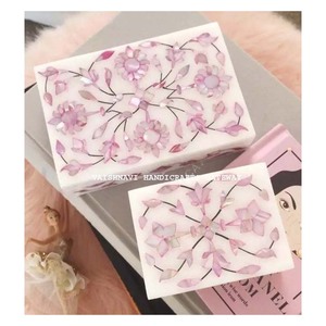 Hộp Trang Sức Khảm Ngọc Trai Vỏ Sò Biển Màu Hồng Sang Trọng, Hộp Quà Tặng Đá Cẩm Thạch Tác Phẩm Nghệ Thuật Ấn Độ Đẹp - Product Image 1