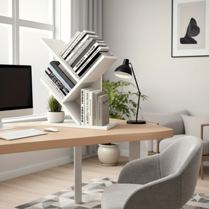 Estantería de Escritorio Moderna Europea con Diseño Geométrico de Árbol, Organizador de Libros Nórdico Blanco, Ahorro de Espacio, OEM, Marca Privada, Venta al Por Mayor - Product Image 6