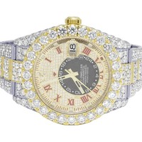 Jam Tangan Mekanik Analog Edisi Terbatas Mewah untuk Pria, Gaya Hip Hop, Custom Emas Kuning Hitam Bertabur Moissanite VVS, Bahan Stainless Steel