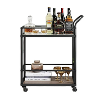Chariot de bar de luxe de style antique en fer doré avec cadre métallique, finition nickel noir, artisanal, pour hôtel et maison, chariot à boissons, modèle moulé