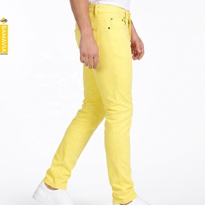Jeans SAMAVIA para Hombre, Amarillos, Corte Slim Fit, Mezclilla de Algodón, Pierna Recta, Estilo Casual, Cintura Media, Lavado Regular, Ropa de Verano - Product Image 2