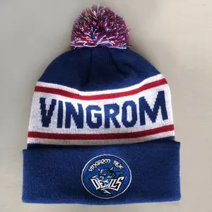 Vente en gros de bonnet à revers en jacquard pour hommes et femmes, bonnet d'hiver en tricot uni, bonnet tricoté chaud deux tons avec logo brodé - Product Image 4
