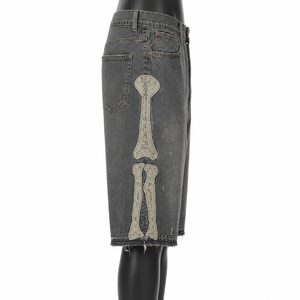 Custom <b>Men's</b> Baggy Jorts Summer Streetwear <b>Short</b> Pants <b>Men</b> Distressed Embroidery <b>Patch</b> Denim Jeans <b>Shorts</b> - Product Image 4