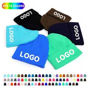 Bonnet en gros avec broderie 100% acrylique chaud chapeau d'hiver Logo personnalisé vierge bonnets tricotés unis pour unisexe - Product Image 4