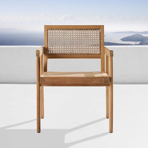 Teak Wood Dining <b>Chair</b> and Wicker natural <b>Rattan</b> with a wooden color Finish Suitable <b>for</b> Outdoor Usage - Product Image 2