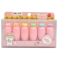 Ensemble de 6 stylos surligneurs miniatures en forme de carotte, mignons, de couleur pastel, fluorescents, pour les étudiants, fournitures scolaires