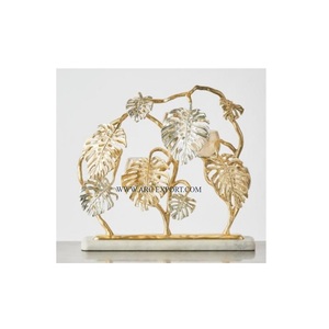 เชิงเทียนดีไซน์ใบไม้อลูมิเนียมสีเงินและสีทองสุดสร้างสรรค์สำหรับงานแต่งงานและของตกแต่งบ้าน - Product Image 1