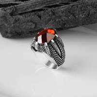Vente en gros d'anneaux pour hommes Azuris VALKH1156 en argent sterling 925 de style ottoman avec pierre naturelle agate, fabriqués à la main en Turquie
