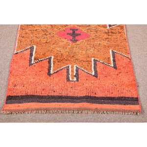 Tapis turc Herki 2,6x9,4 pieds, tapis oriental vintage en laine marron orangé - Product Image 5