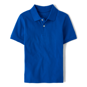 เครื่องแบบโปโลสีฟ้าแบบลำลองสำหรับเด็กฤดูร้อนผ้าถักลายนูนนุ่มสำหรับเด็กนักเรียนกลางและเด็กอนุบาลทำจากโพลีเอสเตอร์ - Product Image 1