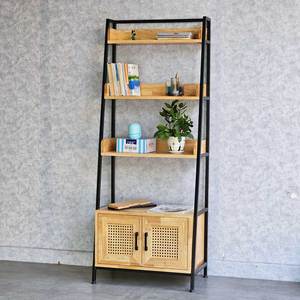 Étagère décorative autoportante KTB68175 au design moderne, 64x36x160cm, avec armoire, en bois de caoutchouc et structure en fer, bibliothèque - Product Image 2