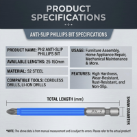 Embout de tournevis Phillips antidérapant FEIDA S2 PH2, magnétique puissant, tige hexagonale de 1/4 pouce, 25-150 mm pour perceuse électrique