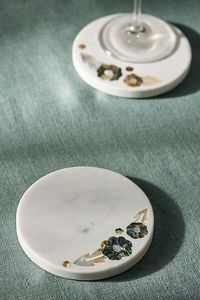 Venta al por mayor de posavasos de mármol con incrustaciones florales, posavasos de bebidas hechos a mano con incrustaciones de nácar, proveedor de Decoración de mesa de lujo - Product Image 2