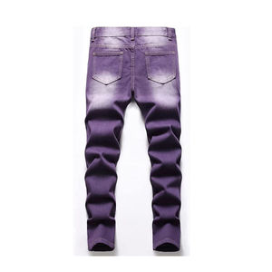 Venta al por mayor de pantalones azules de moda Vintage desgastado Stretch Slim Fit Skinny Ripped High Street Pencil Denim Tear Jeans para hombres - Product Image 2