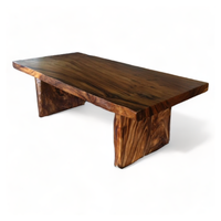 Table à manger moderne en bois massif, dalles de bois uniques, 12 places, bord naturel, pliable, en noyer, pour extérieur, salon, hôtel