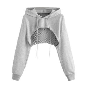 Haut court à manches tombantes en polyester 100% personnalisé pour femmes, avec découpes, cordon de serrage, sweat-shirt court à capuche - Product Image 5