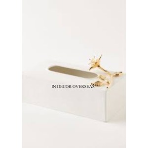 Support de base en métal de concepteur de feuilles plaquées or pour porte-serviettes enduit de poudre de couleur blanche et boîte à mouchoirs - Product Image 3