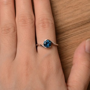 <b>Dainty</b> Vintage Christian London Blue Topaz Sterling Silver Engagement Wedding <b>Ring</b> with Romantic Cut and Invisible Setting - Product Image 4