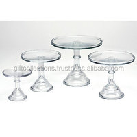 Ensemble de 4 présentoirs à dessert en verre transparent de qualité exclusive, support à gâteau au design unique pour table à manger pour les exportations