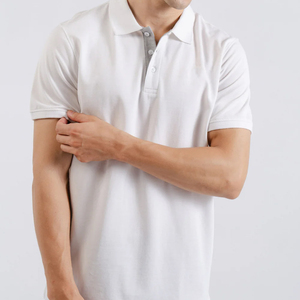 Polo de Piqué de Algodón Blanco de Manga Corta para Hombre, Corte Regular, Informal, Transpirable, de Color Sólido, con Diseño de Botones - Product Image 5
