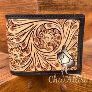 Nueva billetera de cuero grabada única y elegante, billetera plegable de cuero tallada a mano para hombre, monedero de cuero elegante con herramientas manuales personalizadas - Product Image 1