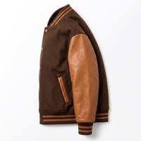 Blouson universitaire en cuir marron personnalisé, style bomber streetwear, avec écussons en chenille, fournisseur OEM ODM marque privée US