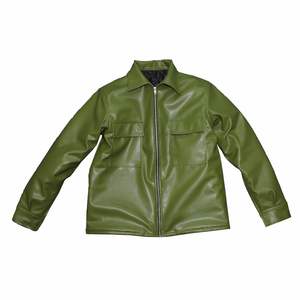 Blouson en similicuir vert pour homme Blouson en cuir PU vert pour homme avec fermeture éclair frontale - Product Image 3