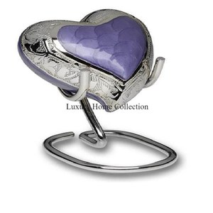 Etienne Flutter Bleu Finition en émail cloisonné en forme de coeur Souvenir commémoratif Urnes de stockage de cendres humaines pour adultes avec support en laiton - Product Image 3