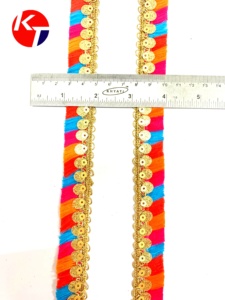 Small 0.5 Inches Metallic and Polyester Fringes with <b>Beads</b> for Decorations Garments Carnival <b>Curtains</b> Cushions Covers - Product Image 4