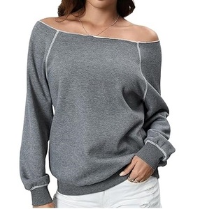 Sudadera polar de algodón con hombros descubiertos de Color sólido para mujer de la mejor calidad, ropa informal para exteriores, teñida Lisa personalizada para invierno - Product Image 1