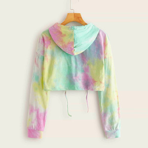 À la mode femmes culture coton cravate teinture Y2K sweat à capuche Anti-boulochage Sport sweat longue longueur XS avant Logo hiver meilleur vendeur - Product Image 4