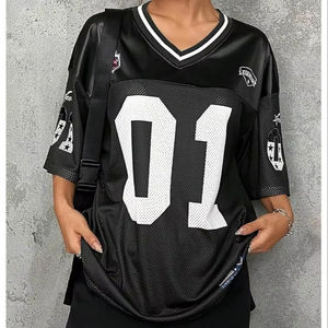 Ropa de calle de malla de media manga con cuello en V personalizada, camisetas holgadas gráficas, camisetas de gran tamaño, camiseta de baloncesto OEM transpirable sólida - Product Image 2