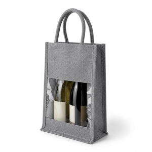 Sac de transport pour deux bouteilles de vin en coton recyclé laminé personnalisé, avec fenêtre transparente en PVC, poignées rembourrées souples, sac cadeau, 20x34x10 cm - Product Image 3