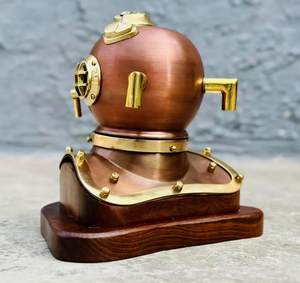 Mini casque de plongée plaqué cuivre de haute qualité avec base en bois |   Casque de plongée nautique de qualité supérieure - Product Image 2