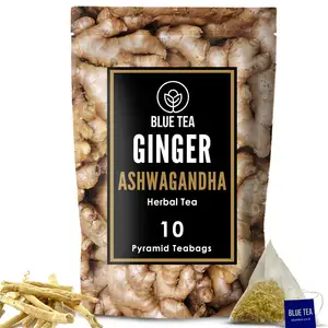 Ingwer Ashwagandha Kräutertee-10 Teebeutel Natürlich Gesund Koffein frei Vegan Gluten frei Non-GMO Zipper Premium-Blue TeaPack