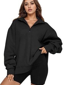 2025 femmes col en V sweat à capuche surdimensionné avec poche classique polaire doublé sweat femmes sweat uni - Product Image 6