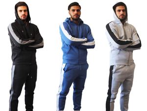 Chándal de fabricante para hombre con cremallera Sudadera con capucha de dos tonos y joggers ajustados de 2 piezas - Product Image 5